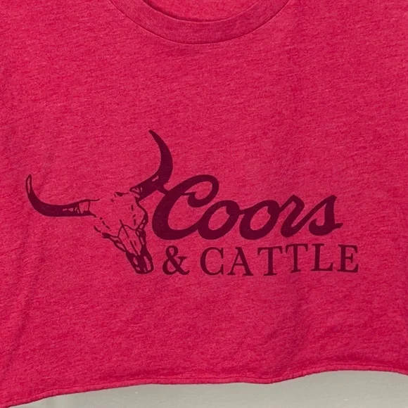 Coors & Cattle Cropped Graphic Tee Small Western Cowgirl Rodeo Festival Top - Picture 3 of 5